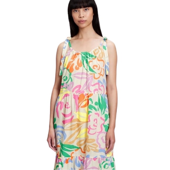 GAP | Tie Shoulder Tiered Midi Dress - Picture 2 of 3